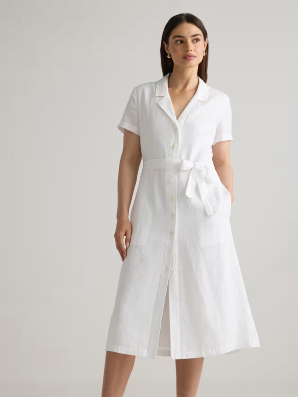 Quince White Button Front 100% European Linen Dress - Size XS